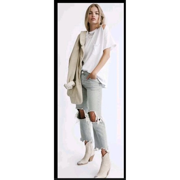 Free People Denim - We The Free People Jeans Maggie Mid Rise Straight Leg Button Fly 27 Distressed